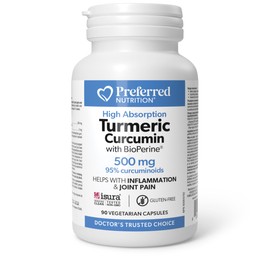 Preferred Nutrition Turmeric with Bioperine HIGH POTENCY - 500 mg 65:1 Turmeric Extract = 32,500 mg of Total Raw Turmeric per Capsule, 90 Vegetarian Capsules