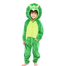 LOLANTA Kids Triceratops Dinosaur Costume, Toddler Hooded Flannel Bodysuit Fancy Dress,2-3 Years,Tag S