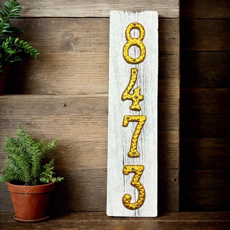4" Golden Hammered Cast Iron House Numbers | Stylish Home