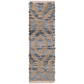 Unique Loom Chindi Jute Collection Area Rug (0' 9" x 2' 6" Stair Tread Navy Blue)