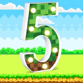 AXBMM 8.5" Pixel Game Light up Numbers Pixel Game Birthday Decorations Happy Birthday Light up Sign Pixel Pattern Game Theme Night Light Pixel Game Party Supplies Table Centerpieces (Number 5)