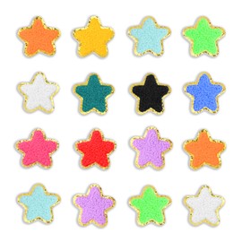 Puideon 16 PCS Star Chenille Patches,Iron on Patch Embroidered Appliques,Golden Edges Sew on Patches for Clothes Hats Bags DIY Accessories ﻿