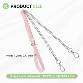 SUIKIHUM Purse Chain Strap, (43.3"-49.2" Adjustable Replacement Bag Straps) Genuine Leather with Metal Silver Chains for Handbag, Crossbody Bag (Pink)