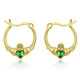 Gold Claddagh Earrings for Women 925 Sterling Silver Irish Earrings Green Heart ST Patricks Day Jewelry Gifts for Mom