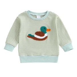 Toddler Baby Boy Girl Mallard Duck Sweater Knit Sweatshirt Duck Hunter Western Clothes Hunting Fall Winter Outfit (Green Stripe, 3-4 Years)