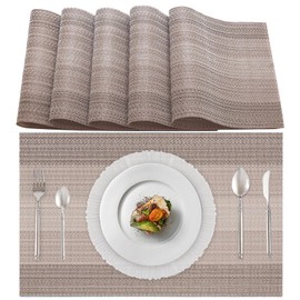 Lumaca Set of 6 Washable Placemats (70% PVC and 30% Polyester), Place Mats, Easy Cleaning, Non-Slip, Heat Resistant, Ideal for the Kitchen Table, Brown