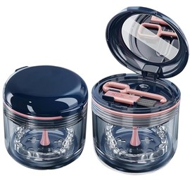 Copa de Dentadura Postiza, Estuche de Retención, Lindo Soporte de Caja de Protector Bucal Nocturno, Contenedor de Remojo de Almacenamiento con Canasta de Colador para Limpieza de Viaje (Azul)