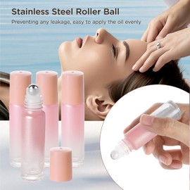 SESENSE Essential Oil Roller Bottles, 10ml Thick Glass Perfume Roller Bottles with Funnel Opener and Dropper Colored Glass Empty Bottles with Stainless Steel Roller Balls (Pink, 4 Pack)