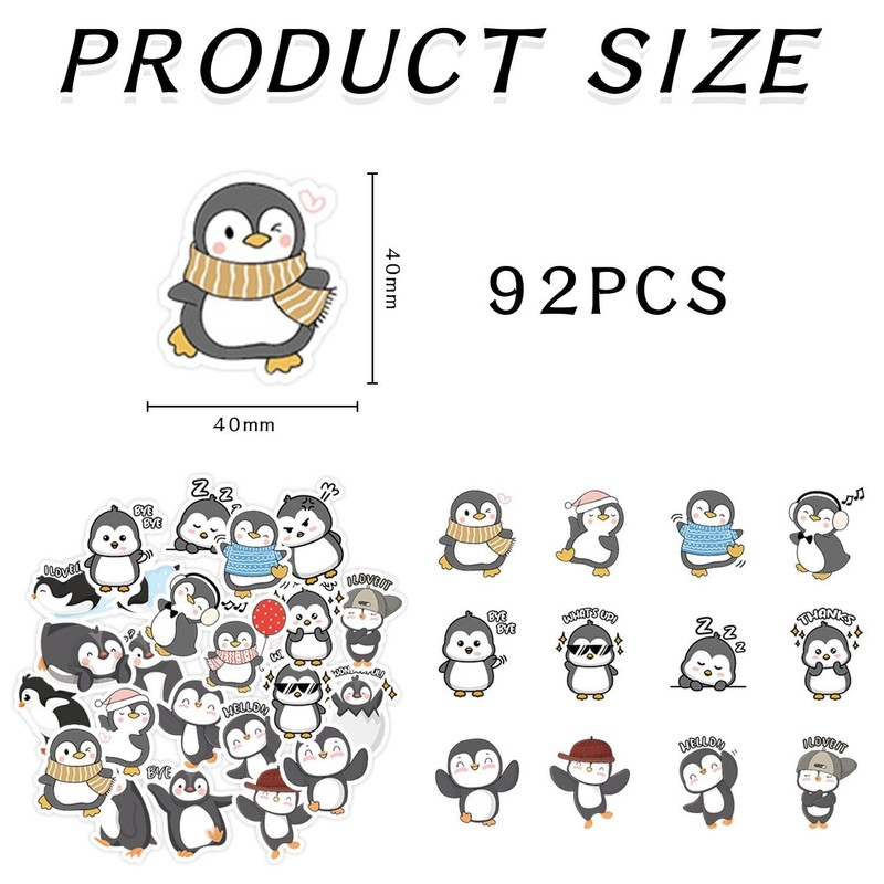 HDGSAFD 92 Penguin Stickers, Creative Cartoon Stickers, DIY Cup Notebook