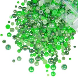 qiipii 51g Half Round Pearls for Crafting Light Green Emerald Green Set Colorful 4-10mm Mix Sizes Flatback Beads Charms for Nails Face Eyes Makeup Tumblers Bottles Mugs DIY Crafts Clothes Shoes Phones