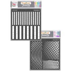 CrafTreat Geometric Stencils for Painting on Canvas, Wallart, Notebook, Room Decor and Scrapbooking - Stripes & Halftone Circles 2Pcs - 6"X6" Bullet Journal Stencil - Reusable Arts & Crafts Supplies