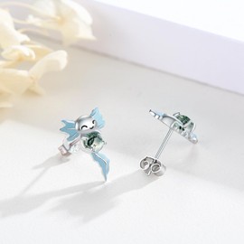 Axolotl Stud Earrings 925 Sterling Silver Hypoallergenic Animal Earrings Mexican Jewellery Gifts for Women Girls, Sterling Silver, Moonstone