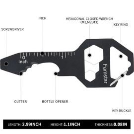 Famstar Keychain Multi-tool 3Pack Metal Pocket Tool Portable No rust Wrench for Screw,ruler and bottle opener,19 in 1 Total Routine maintenance.