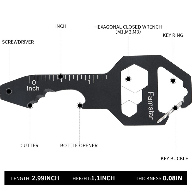 Famstar Keychain Multi-tool 3Pack Metal Pocket Tool Portable No rust