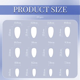 Yamobi Pack of 24 Almond Press On Nails Medium False Nails Blue White French Lace False Nails with 3D Shells Star Designs White Ombre Nail Press ons Shiny