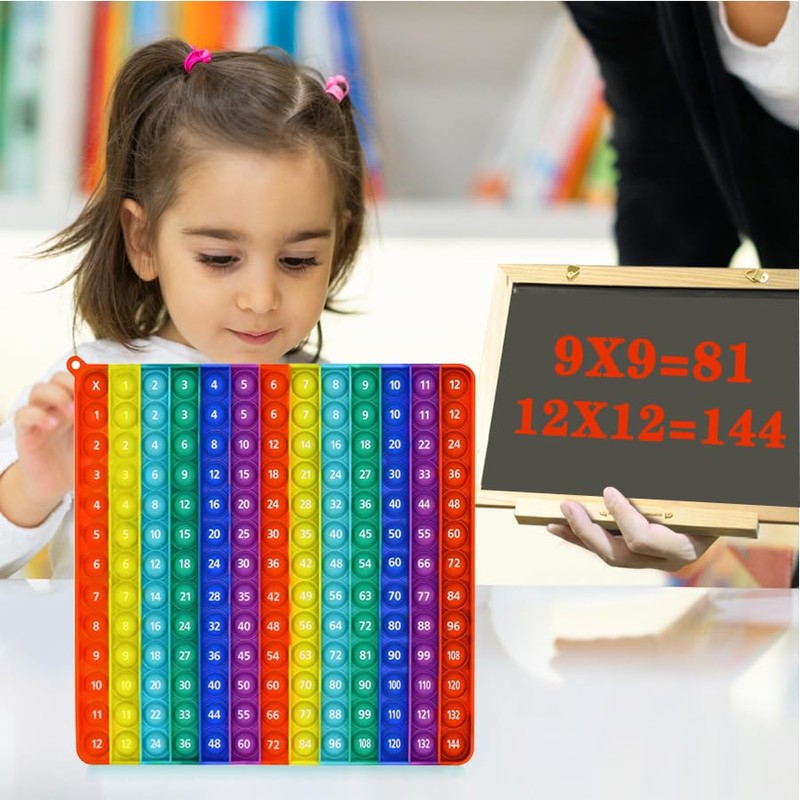 Rainbow Pop Fidget Math Learning Toy, Multiplication Table Educational Game,