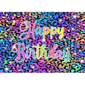 Colorful Neon Glow Birthday Backdrop for Photography Paint Splatter Graffiti Retro Disco Hip Pop Party Decorations Background Rainbow Leopard Print Pattern Party Photoshoot Prop 8X6FT CEM308C