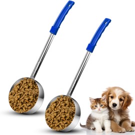Ashmacdo 2 Pcs Dog Food Scoop 1 Cup Cat Food Measuring Cups Long Handled Scoop for Dogs Cats Birds and Rabbits Food Stainless Steel Portion Control Serving Spoons