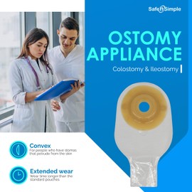 Safe n Simple 12" Drainable Ostomy Bag One Piece Pouch - Extended Wear Convex Pre Cut 1 1/8", Transparent - Ostomy Products - Colostomy & Ileostomy Bags - Supplies For Colostomy & Ileostomy - 10 Count