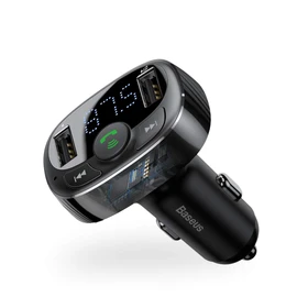 Baseus [Upgraded Version] Blue FM Transmitter for Car, Wireless FM Radio Transmitter Adapter Car Kit, Dual USB Charging Ports, Hands Free Calling, U Disk, TF Card MP3 Music Player