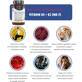 Vitamin D3 2000IU K2 MK7 100mcg Natural Premium Quality 100 Capsules Immune Support Perfect Proportions Maximum Absorption