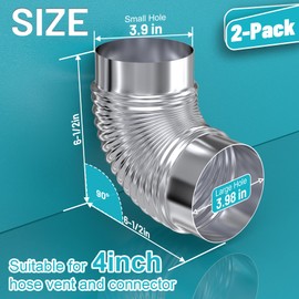 Chiligent 4 Inch 90 Degree Galvanized Dryer Vent Elbow, 2 PCS Dryer Vent Elbow with 4 Clamps and Aluminum Foil Tape, for 4in HVAC Ducts, Pipes, or Hose Ductworks, Fits For Tight Spaces