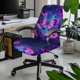 Uorisanigo Purple Butterfly Office Chair Seat Covers Desk Chair Covers Stretchable Computer Chair Covers Washable Gaming Chair Covers High Back Chair Slipcover