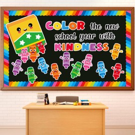 Crayon Bulletin Board Decorations Colorful Crayon Classroom Bulletin Board Border Set Color The New School Year with Kindness Cutouts Back to School Preschool Chalkboard Wall Supplies