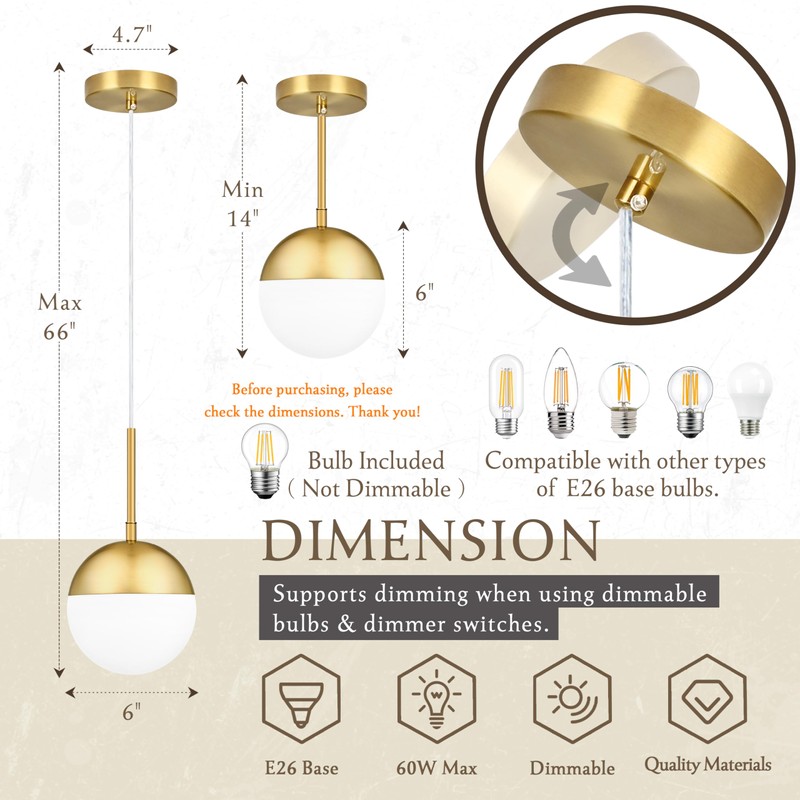 Mccokaige 6 Inch Gold Mid Century Modern Pendant Light Pendants