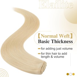 Elailite Clip-In Real Hair Extensions, 8 Wefts, Blonde, Straight Hair Extensions, Real Human Hair, 40 cm - 65 g, #613 Light Blonde