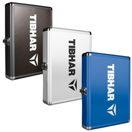 Tibhar Table Tennis Racket Case Alum Cube Premium II for 1 Racket and 3 Balls | Square | Table Tennis Racket Bag | Blue | Wood | Silver (Silver)