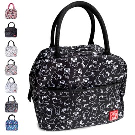 FLOCK THREE Waterproof Insulated Reusable Lunch Bag Food Drinks Container with Front Padded Pocket Double Zippers For Kids Men Women Work School Picnic Cute Dogs