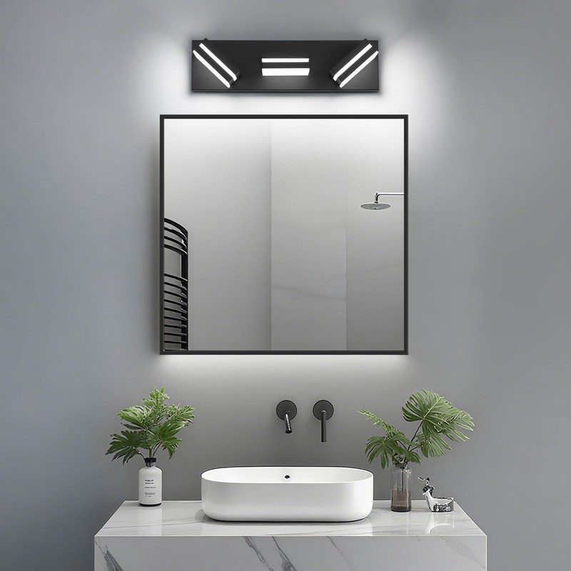 JZEKVN Modern LED Bathroom Lights Fixtures(3-Light),Metal Black Acrylic Wall Lighting,Vanity