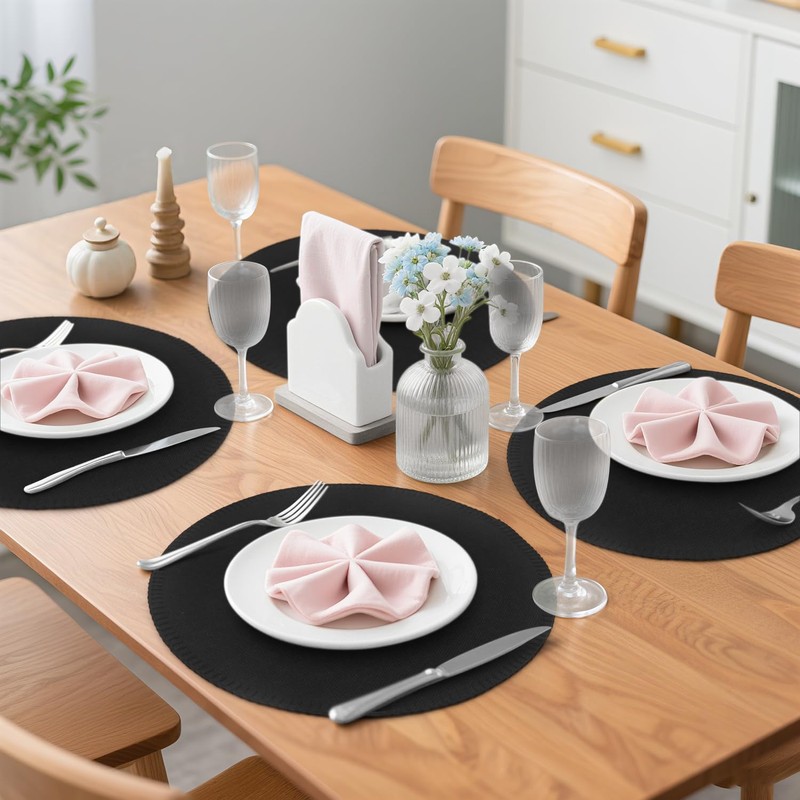 Round Placemats Set of 6, 15 Inch Linen Fabric Table