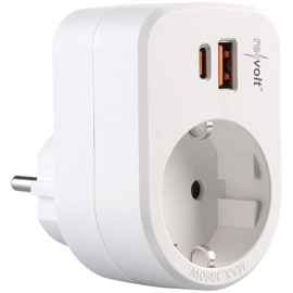 revolt USB Charger Power Plug: 3-in-1 Socket, USB-C with PD 20 W, USB-A with QC 3.0 15 W, 230 Volt (USB Fast Chargers Multiple, Watt Socket Distributor Compartment Cube EU)