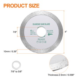 HARFINGTON Diamond Saw Blade 4" Dia 7/8" Arbor Circular Cutting Wheels with 7/8" to 5/8" Arbor Adapter Reducer Ring for Masonry Tile Marble Ceramics Concrete Cement Brick, White