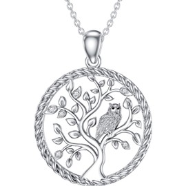 BETHZA Diamond Owl Necklaces Tree of Life Owl Pendant Necklace 925 Sterling Silver Tree of Life Owl Pendant Necklace Jewelry Gifts for Women Teens Mom Daughter Wife