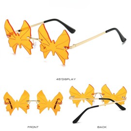 qinqilanqi-S Vintage Butterfly Sunglasses Irregular Rimless Sunglasses Fashion Party Glasses for Women Men, orange, Unit size