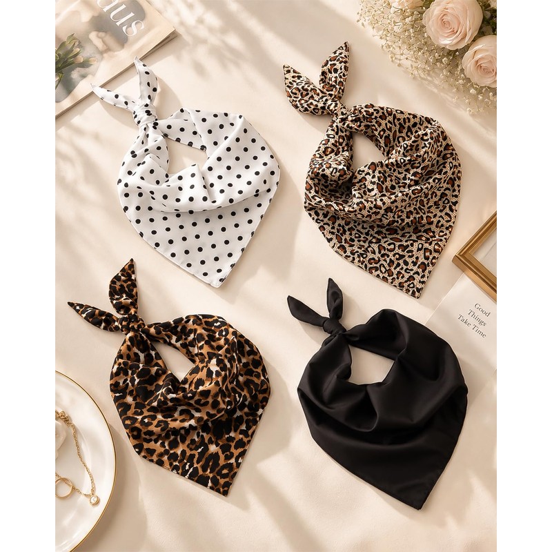 Triangle Hair Scarf for Women, 4Pcs Headscarf Bandana Tie-Back Hair