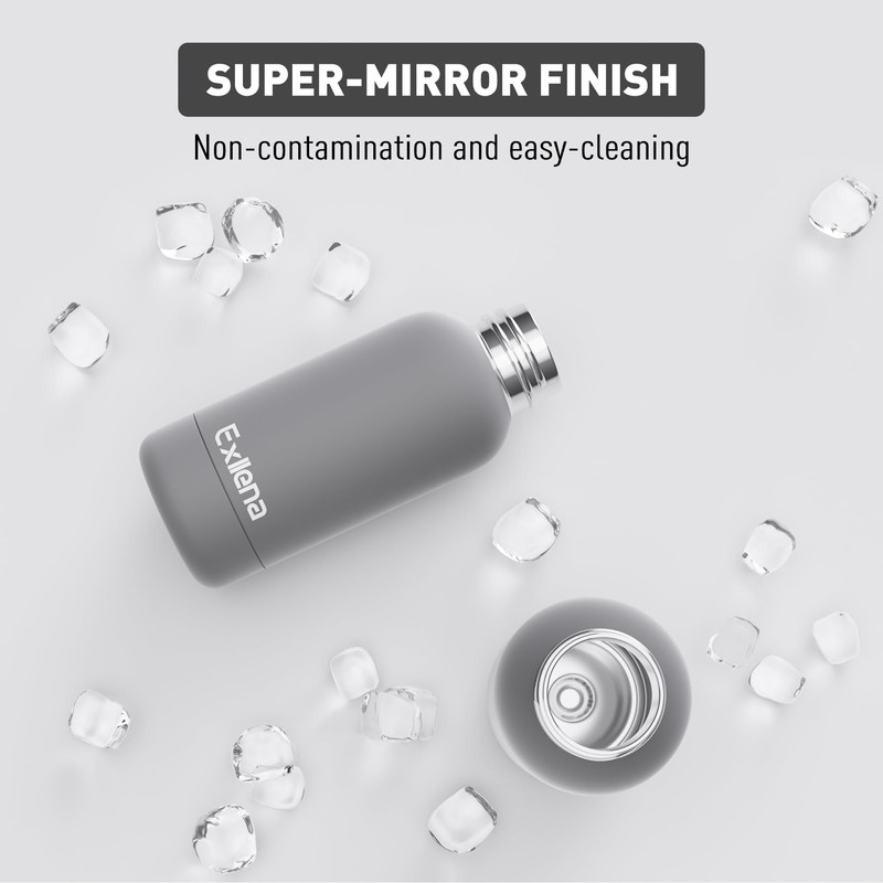 Exllena Small Water Bottle 12oz with Clip, Double Wall Stainless