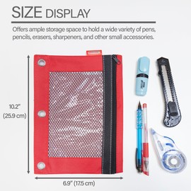BAZIC Pencil Pouch 3 Ring Binder Pouch w/ Rivet Enforced Rings Holes, Assorted Color Mesh Window Zipper Pouches, 144-Pack