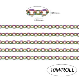 COGCHARGER 32.8 Feet 10M Stainless Steel Textured Cable Chains Rainbow Color Cable Chains with Spool Multi-color for Jewelry Necklace Bracelet Making Crafts