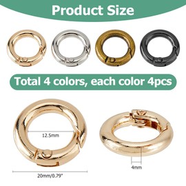 Hobbspring 24Pcs 4 Colors Small Spring O Ring 20mm Round Snap Clip Key Rings Mini Round Carabiner Clip Necklace Shortener Clasp for Jewelry Bracelets Connector Purse Charm Rings Clasps
