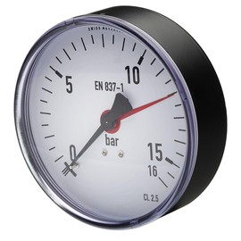 Fittingteile - Pressure Gauge 111.12 Horizontal Diameter 100 mm - Class 2.5 for Compressed Air Pneumatic Pressure Gauge EN 837-1 (Display Range: 0 to 16 bar)