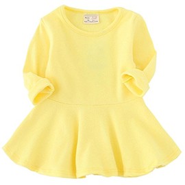 Csbks Toddler Baby Girls Long Sleeve Cotton Dress Solid Ruffle Tops 2T Yellow