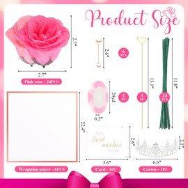 TLY Glitter Roses Bouquet Artificial Roses Flowers with Flower Wrapping Paper Crowns Cards for Mother's Day Nurses Day Graduation Anniversary Engagement Wedding (24, Light Pink+Dark Pink)