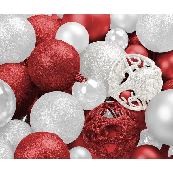 100 Red and White Christmas Ornament Balls Shatterproof + 100