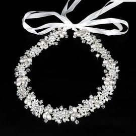 Norbiariz 1 Pack Flower Girl Hair Accessory, Flower Headband, Weddings Hair Accessories, Tiara for Little Girl - Pearl & Silver Flower Crown Headband for Weddings, Birthdays