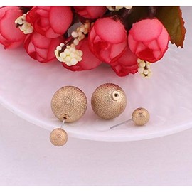 LeahMaria Double Pearl Stud Earrings Front Back Ball Elegant Texture, Stainless Steel