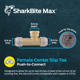 SharkBite Max 3/4 inch FNPT Slip Adapter, Push To Connect Brass Plumbing Fitting, Copper, CPVC, UR3486A